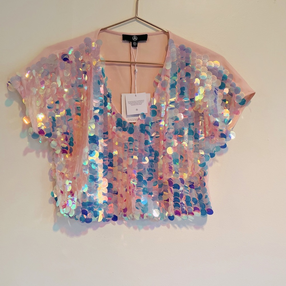 MISSGUIDED Sequin Mesh Crop Top